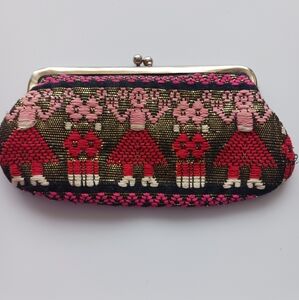 Red and Black Folk Art Clutch with Metal Clasp